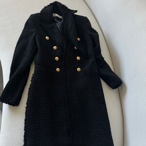Zara Black Trench Coat with Gold Buttons